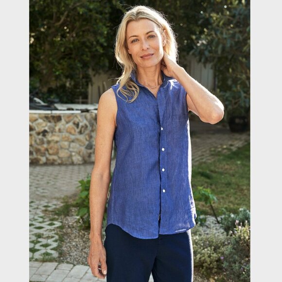 Frank & Eileen Fiona Sleeveless Classic Linen Blouse Size: S Multi Color Stripe - Picture 11 of 16